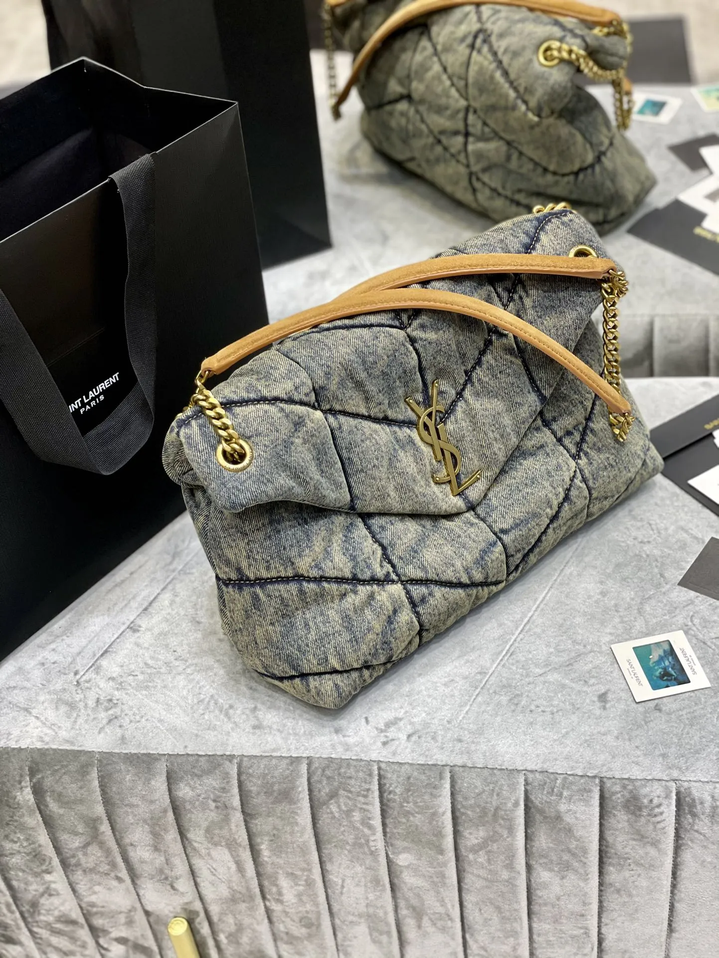 MEDIUM Final hours SUEDE 35CM Durable materials BLUE RODEO PUFFER Laurent LOULOU Saint DENIM
