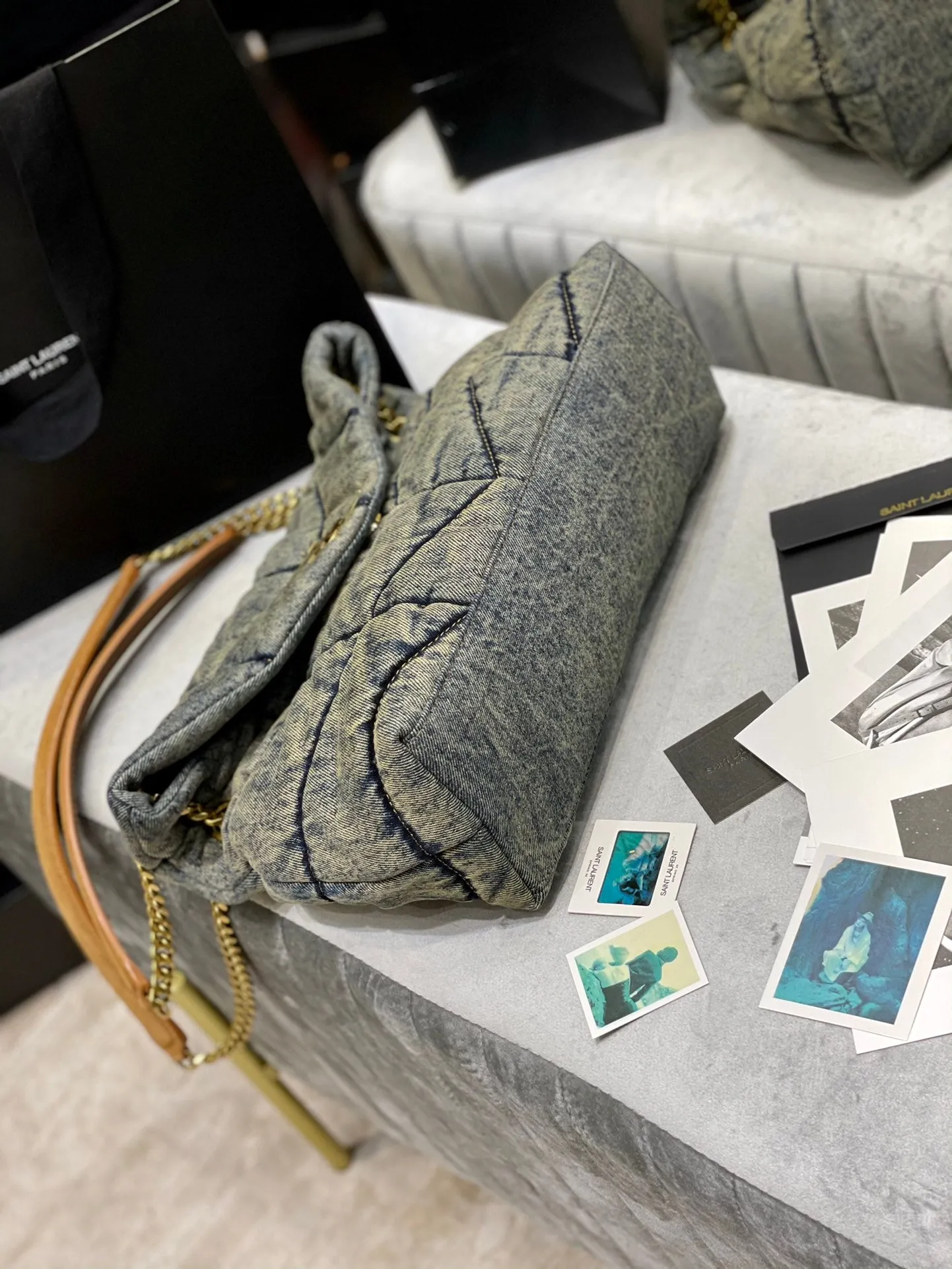 MEDIUM Final hours SUEDE 35CM Durable materials BLUE RODEO PUFFER Laurent LOULOU Saint DENIM