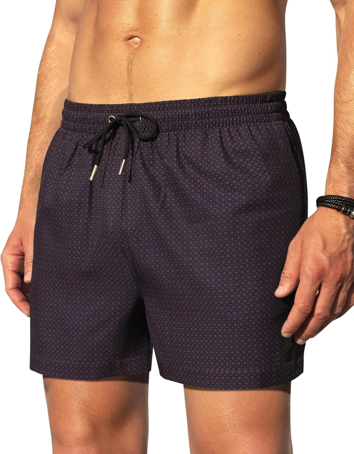 Mens 5" Vintage Swim Trunks Bathing Suits with Mesh Lining Quick Dry Swim Shorts Men Swimsuits with Zipper Pocket