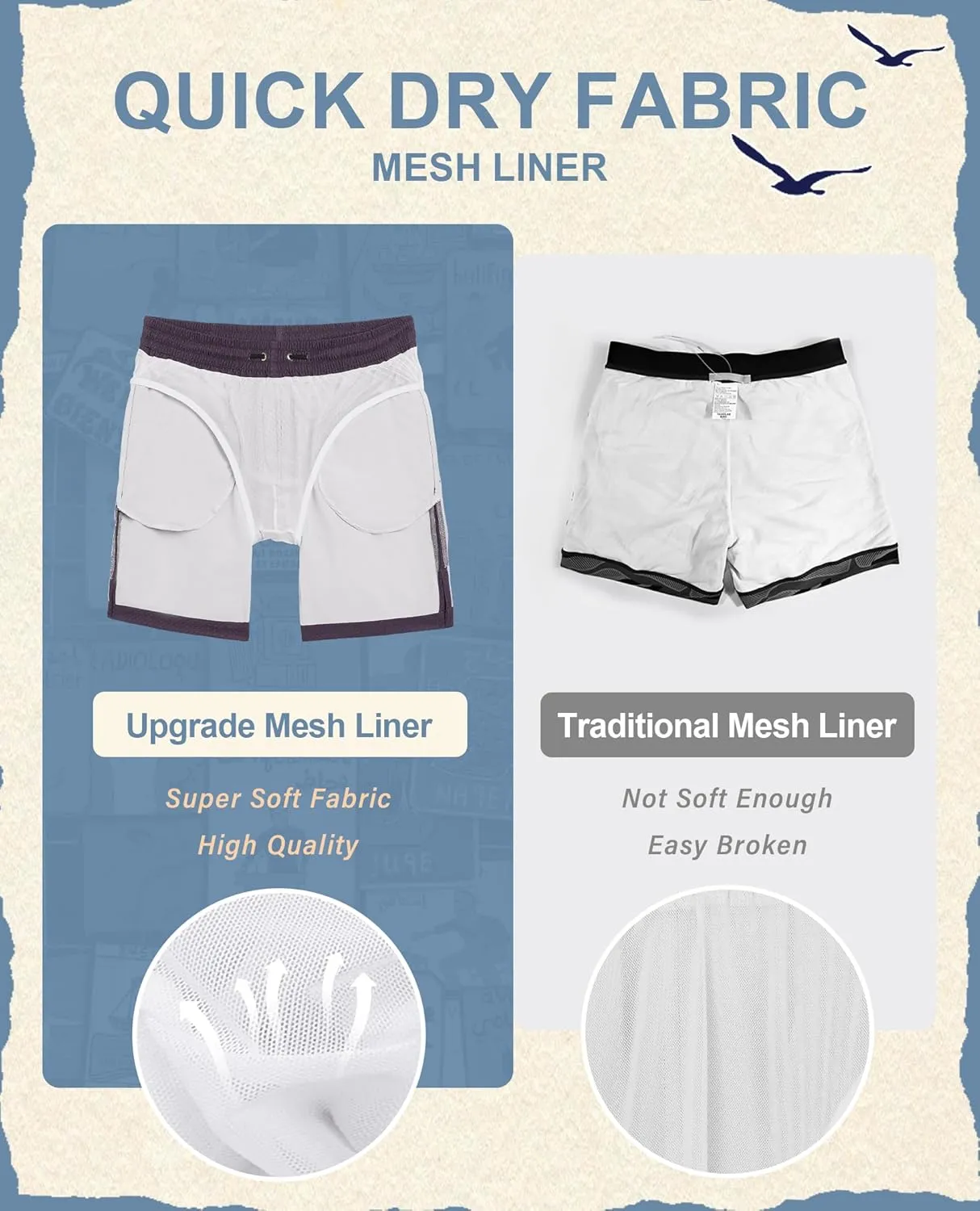 Mens 5" Vintage Swim Trunks Bathing Suits with Mesh Lining Quick Dry Swim Shorts Men Swimsuits with Zipper Pocket