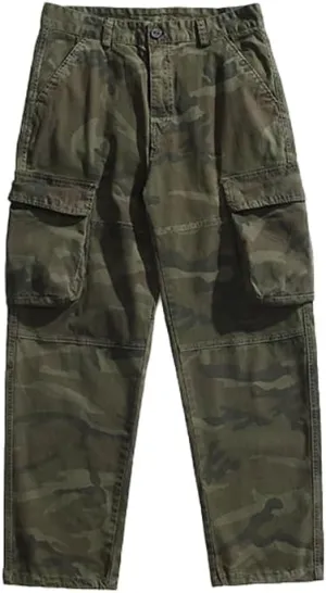 Men's Camouflage Cargo Pants Cotton Regular Fit Multi Pockets Military Pants