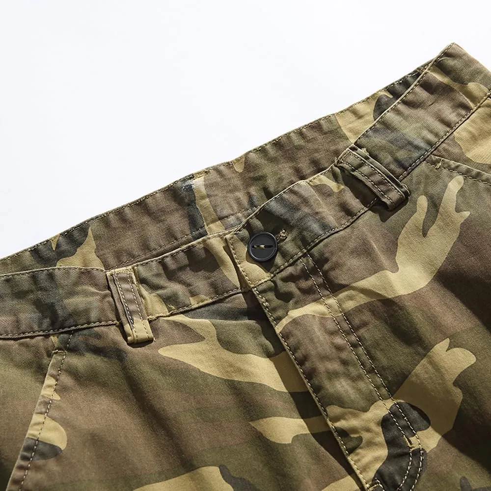 Men's Camouflage Cargo Pants Cotton Regular Fit Multi Pockets Military Pants