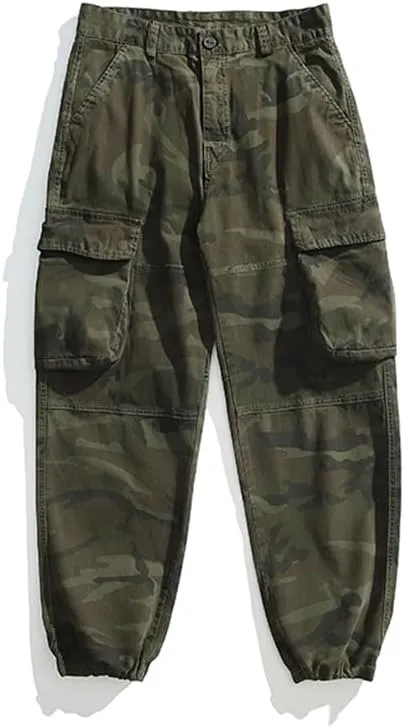 Men's Camouflage Cargo Pants Cotton Regular Fit Multi Pockets Military Pants