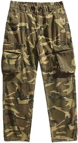Men's Camouflage Cargo Pants Cotton Regular Fit Multi Pockets Military Pants