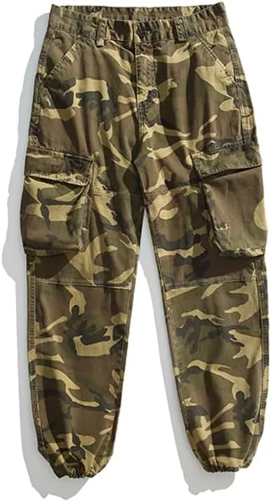 Men's Camouflage Cargo Pants Cotton Regular Fit Multi Pockets Military Pants