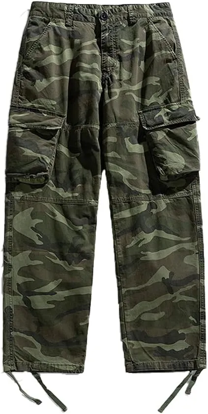 Men's Camouflage Cargo Pants Regular Fit Multi Pockets Cotton Tactical Pants