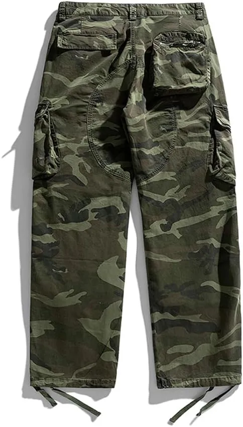 Men's Camouflage Cargo Pants Regular Fit Multi Pockets Cotton Tactical Pants