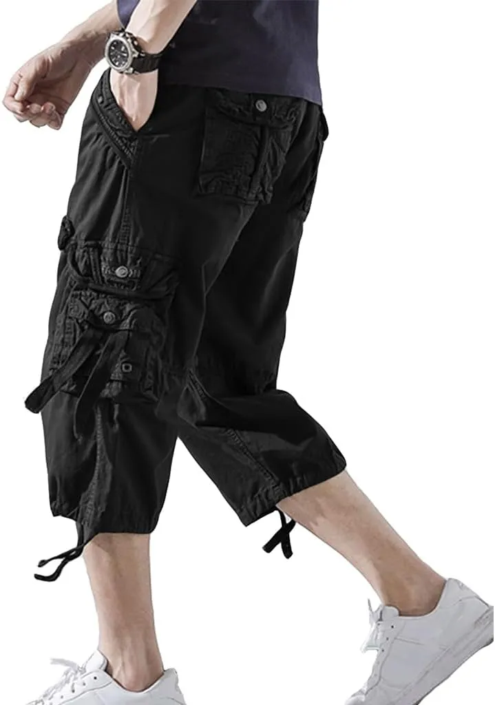 Men’s Cargo Shorts 3/4 Relaxed Fit Below Knee Capri Cargo Pants Cotton