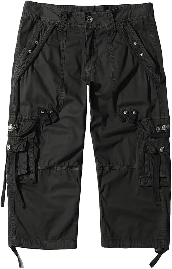 Men’s Cargo Shorts 3/4 Relaxed Fit Below Knee Capri Cargo Pants Cotton