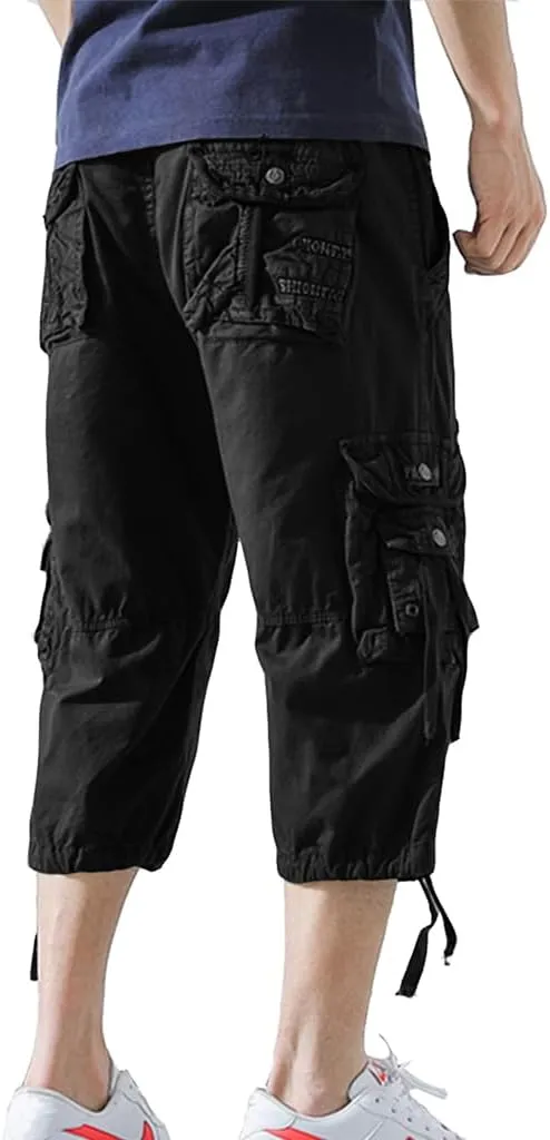Men’s Cargo Shorts 3/4 Relaxed Fit Below Knee Capri Cargo Pants Cotton
