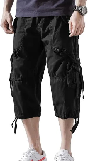Men’s Cargo Shorts 3/4 Relaxed Fit Below Knee Capri Cargo Pants Cotton