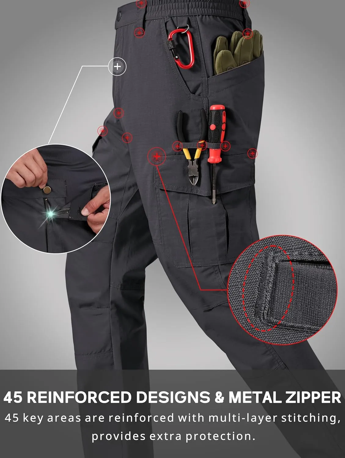 Mens Cargo Work Pants Ripstop Water Resistant Outdoor Tactical Utility Pants with 7 Pockets Hiking Construction Pants