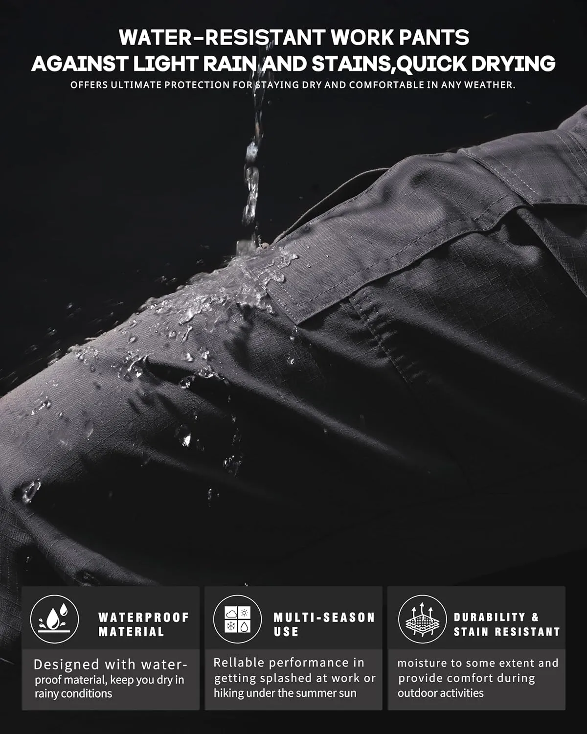 Mens Cargo Work Pants Ripstop Water Resistant Outdoor Tactical Utility Pants with 7 Pockets Hiking Construction Pants