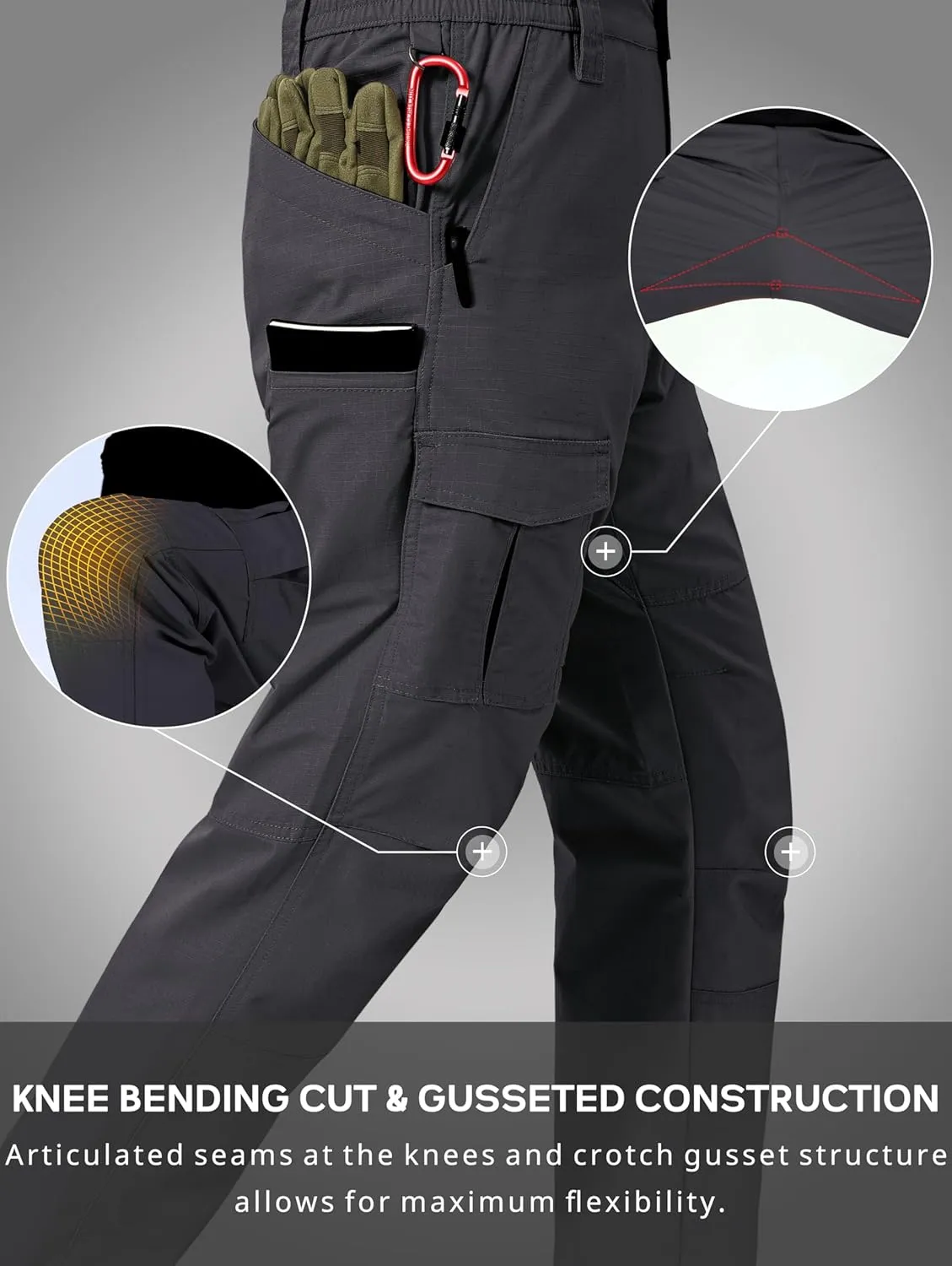 Mens Cargo Work Pants Ripstop Water Resistant Outdoor Tactical Utility Pants with 7 Pockets Hiking Construction Pants