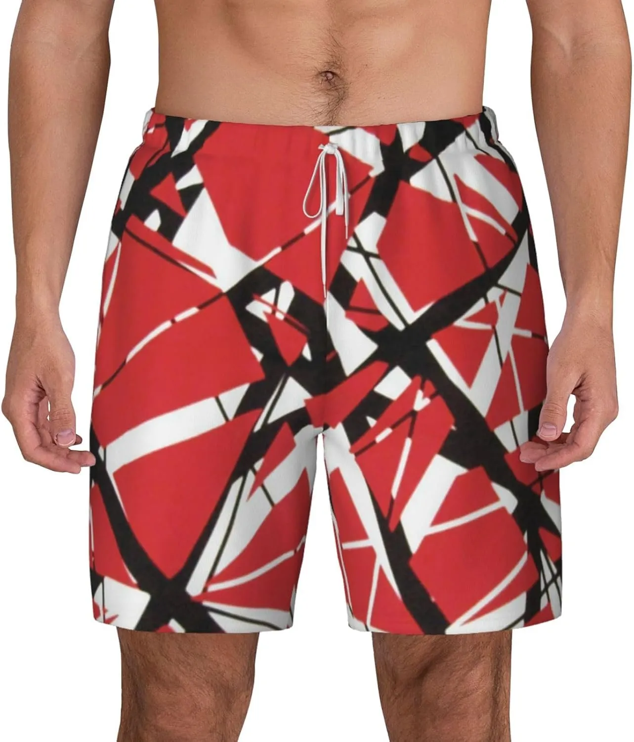 Mens Casual Swim Trunks for Van.1986 Halen Beach Pants,Beach Board Shorts Surf Quick Dry Breathable with Pocket Mesh Lining for Party White