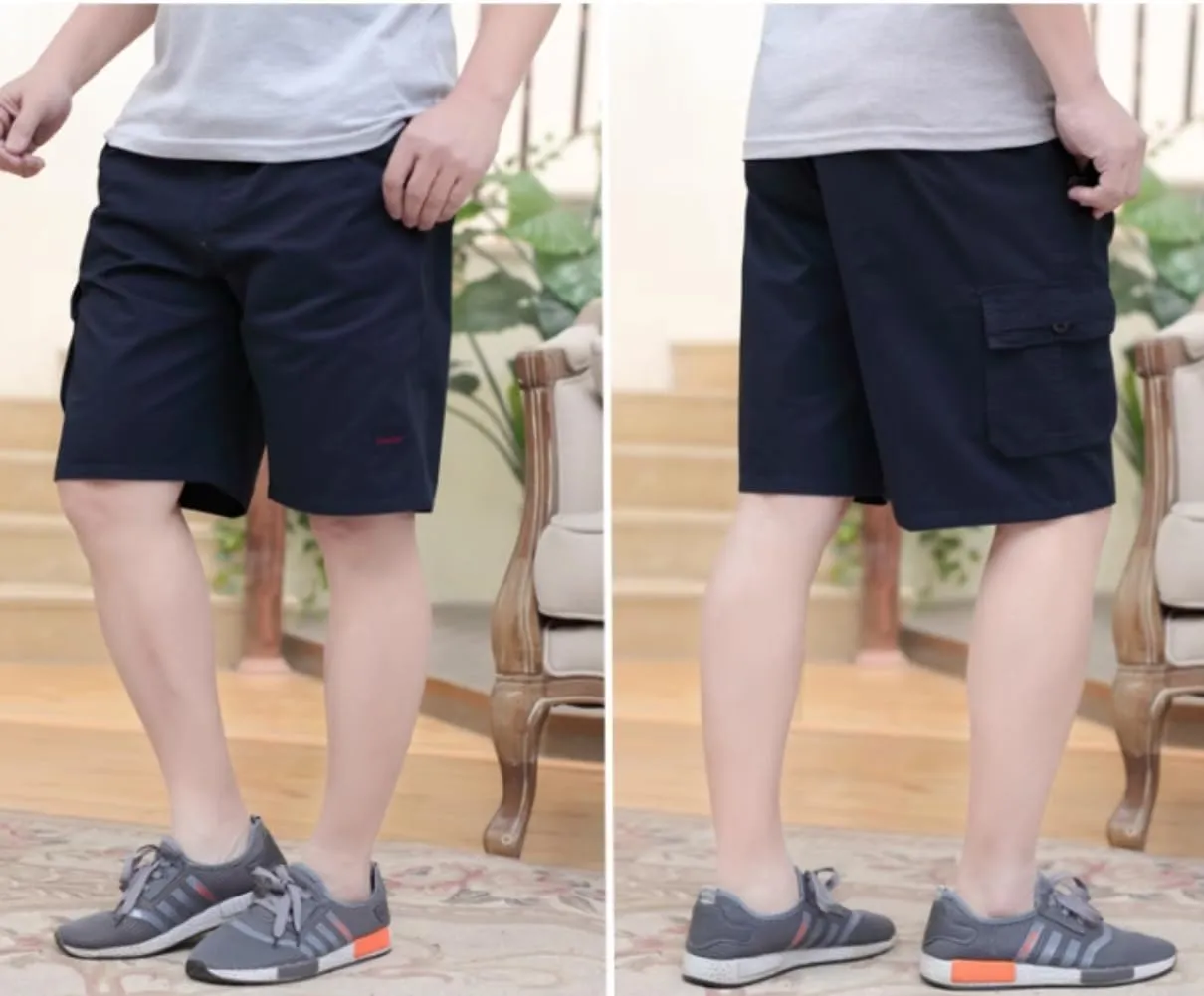 Men's Cotton Full Elastic Waist Cargo Shorts Loose Fit Drawstring Short