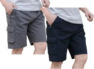 Men's Cotton Full Elastic Waist Cargo Shorts Loose Fit Drawstring Short