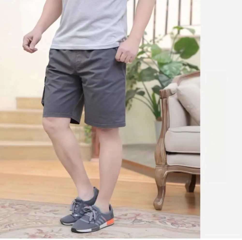 Men's Cotton Full Elastic Waist Cargo Shorts Loose Fit Drawstring Short