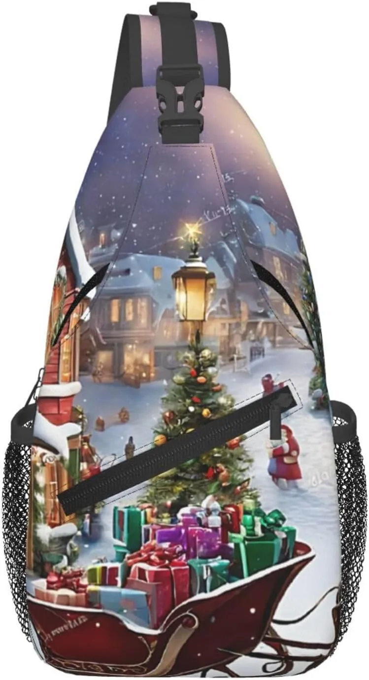 Men's Cross Chest Bag Diagonally(Christmas village), Crossbody Shoulder Bag Travel Hiking Daypack for Women