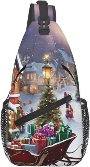 Men's Cross Chest Bag Diagonally(Christmas village), Crossbody Shoulder Bag Travel Hiking Daypack for Women