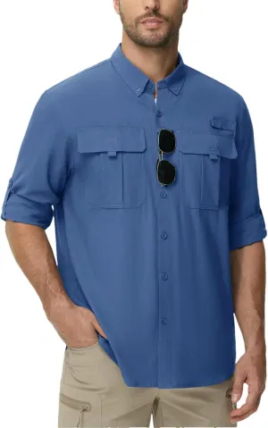 Mens Fishing Shirts UPF 50  UV Block Long Sleeve Shirt Breathable Trekking Hiking Sun Shirts for Men