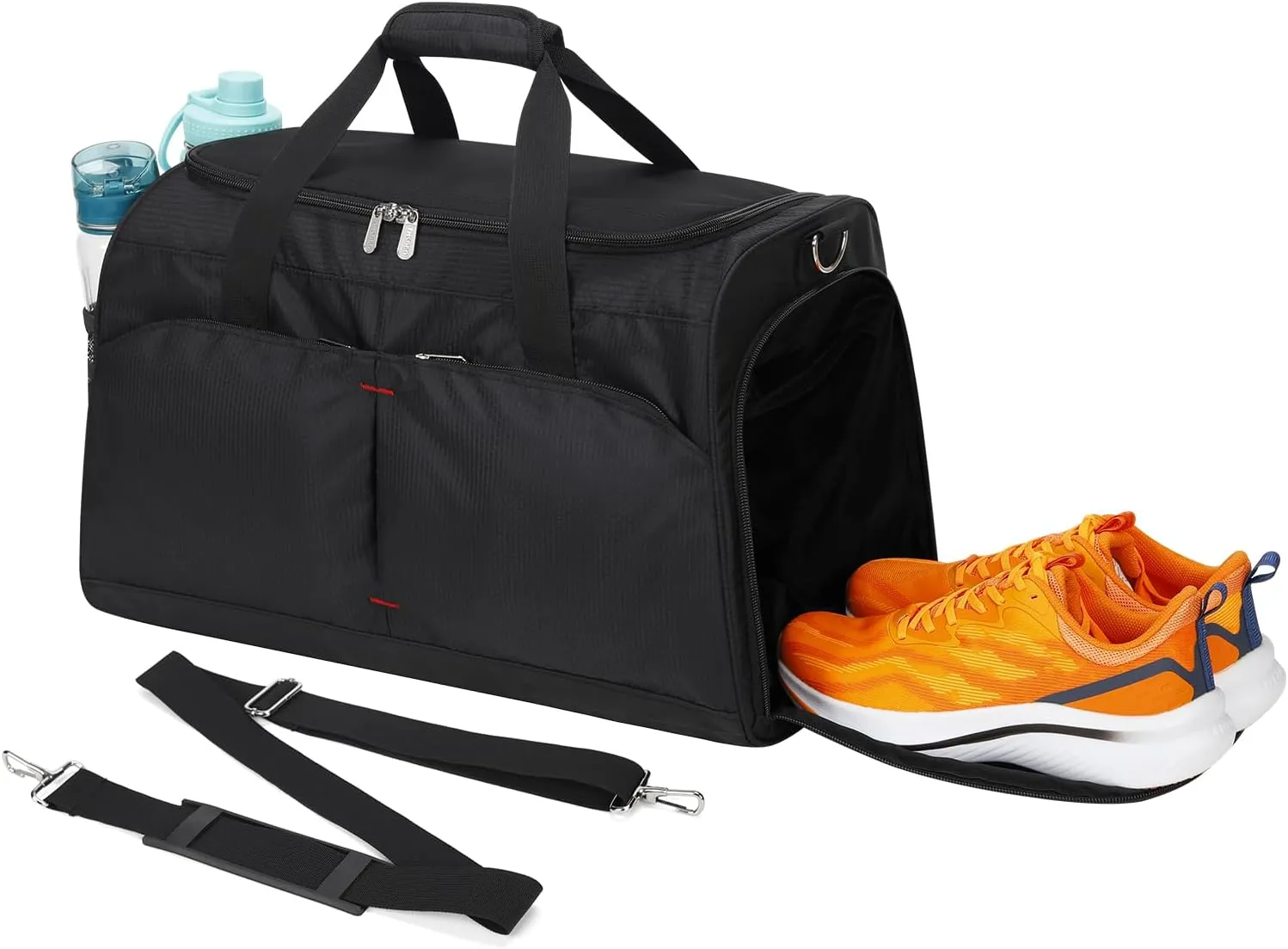 Mens Gym Bag with Shoe Compartment - 20 inch Sports Duffle Bags with 12 Compartments Including Wet Pocket - Black