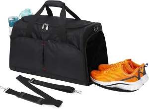 Mens Gym Bag with Shoe Compartment - 20 inch Sports Duffle Bags with 12 Compartments Including Wet Pocket - Black