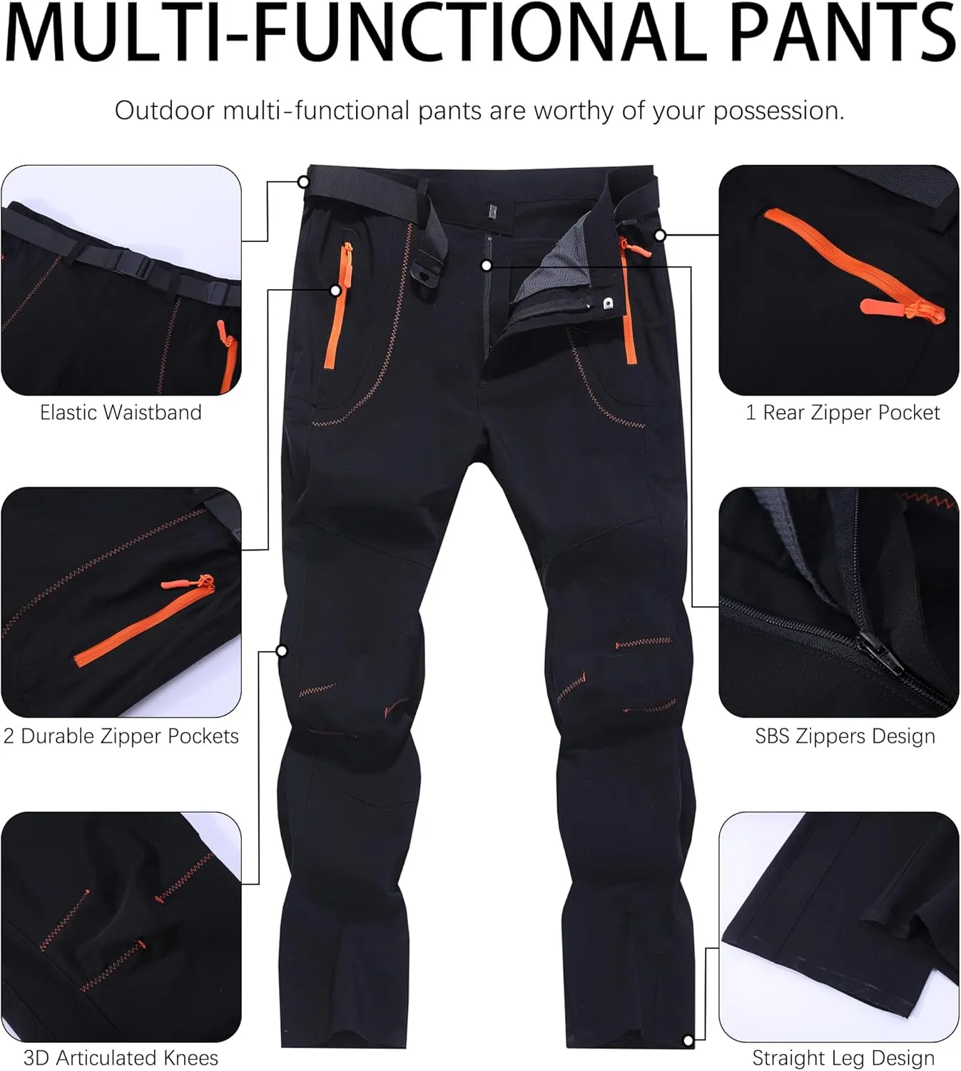 Men's Hiking Cargo Pants Outdoor Water Resistant Lightweight Quick-Dry Athletic Apparel, namely, Pants