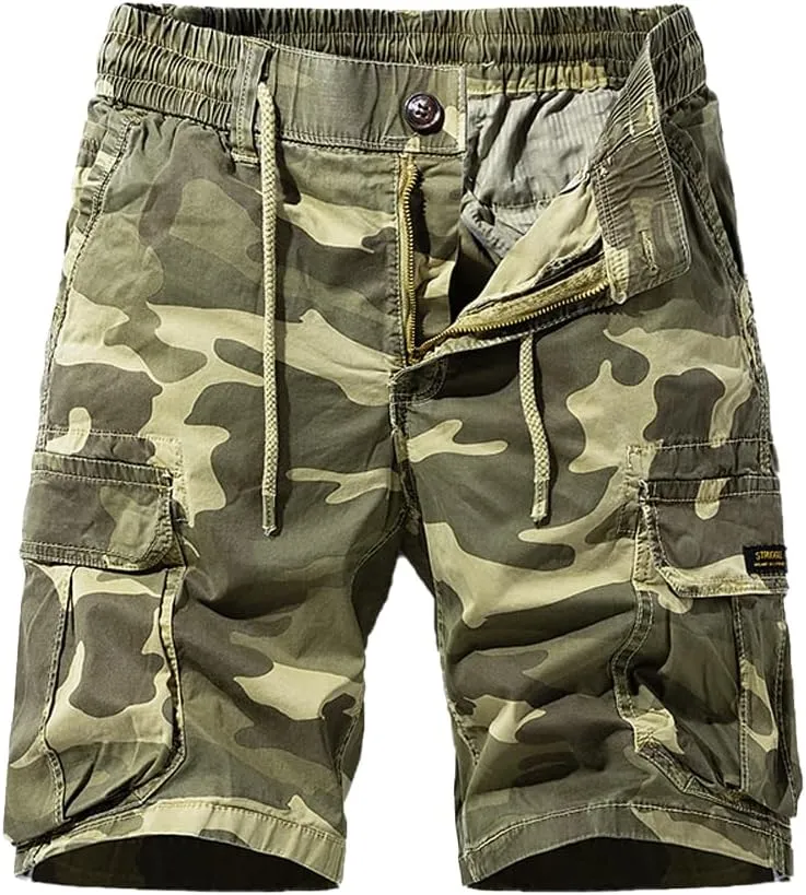 Men's Multi Pockets Camouflage Cargo Shorts Summer Relaxed Fit Cotton Hiking Cargo Shorts