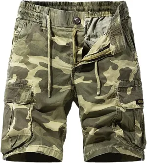Men's Multi Pockets Camouflage Cargo Shorts Summer Relaxed Fit Cotton Hiking Cargo Shorts