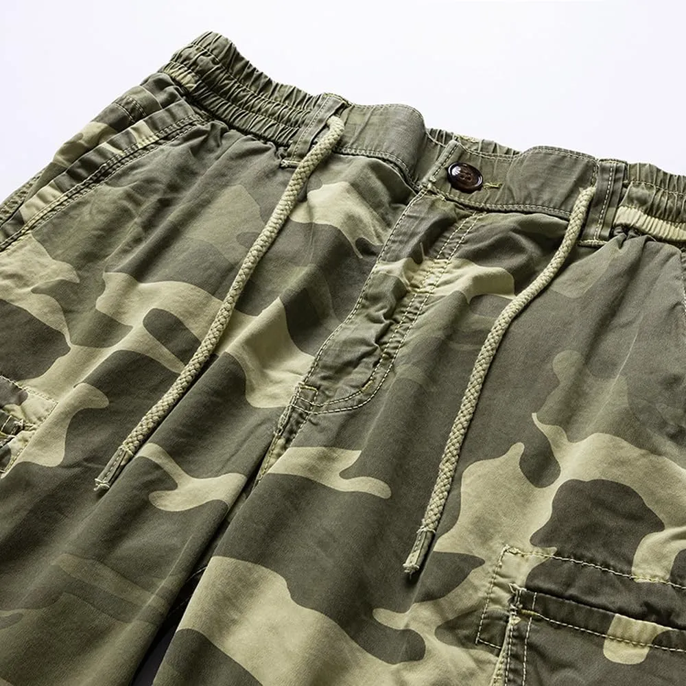 Men's Multi Pockets Camouflage Cargo Shorts Summer Relaxed Fit Cotton Hiking Cargo Shorts