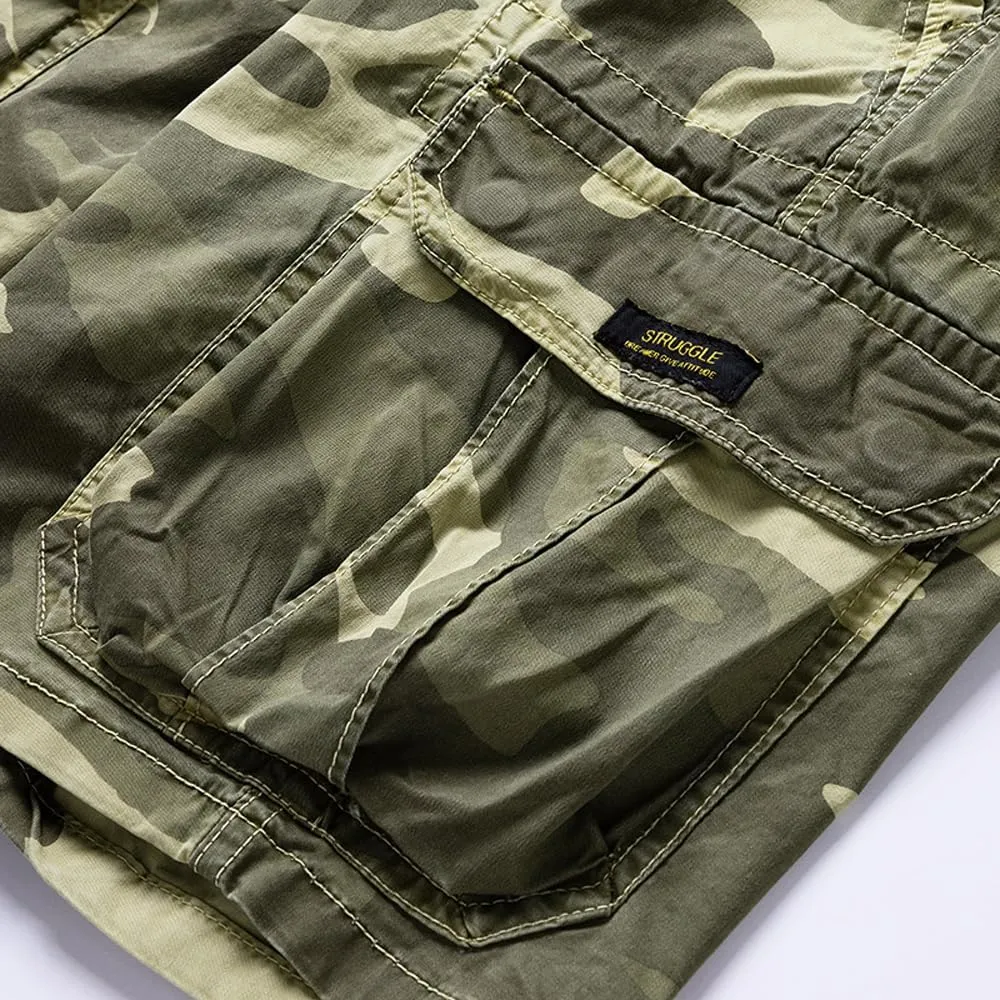 Men's Multi Pockets Camouflage Cargo Shorts Summer Relaxed Fit Cotton Hiking Cargo Shorts