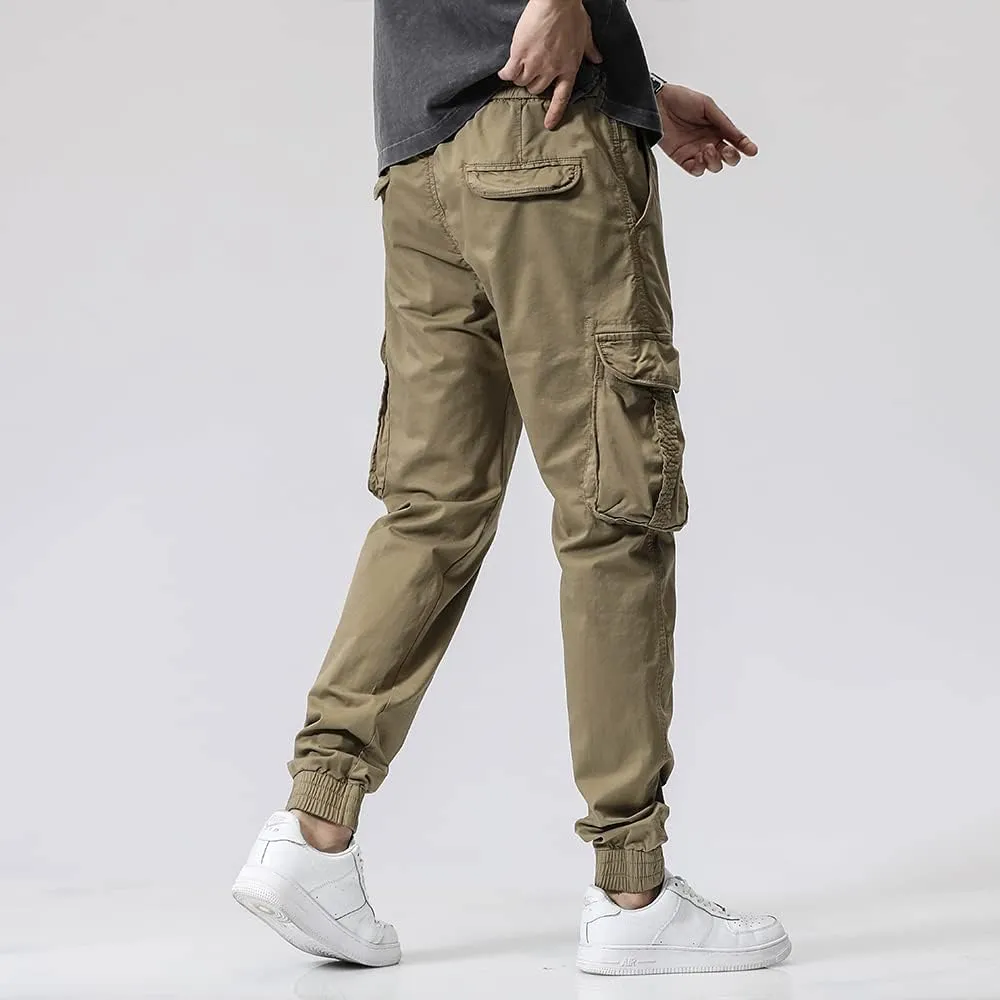 Men's Regular Fit Cargo Pants Drawstring Cotton Multi Pockets Military Pants