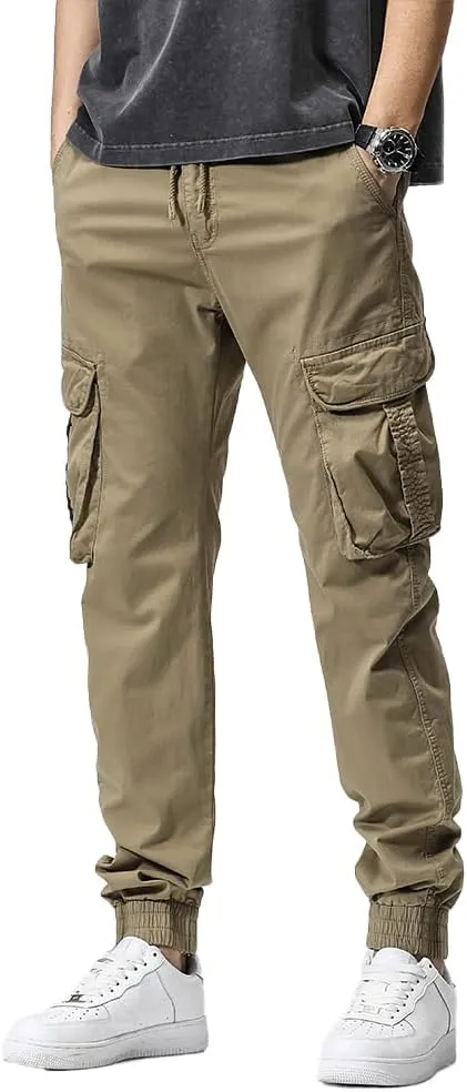 Men's Regular Fit Cargo Pants Drawstring Cotton Multi Pockets Military Pants