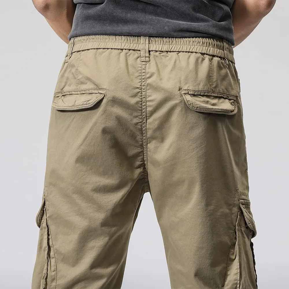 Men's Regular Fit Cargo Pants Drawstring Cotton Multi Pockets Military Pants