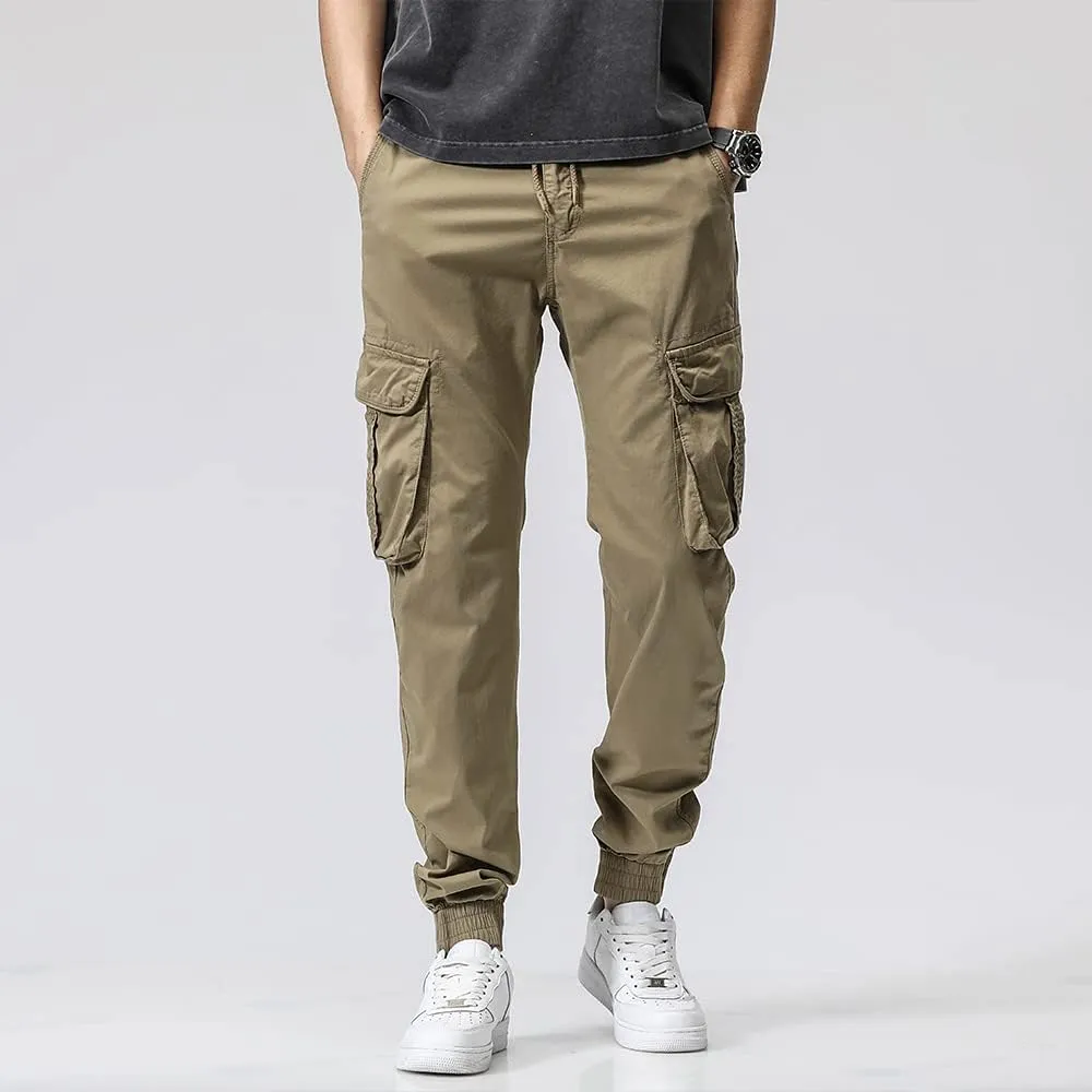 Men's Regular Fit Cargo Pants Drawstring Cotton Multi Pockets Military Pants