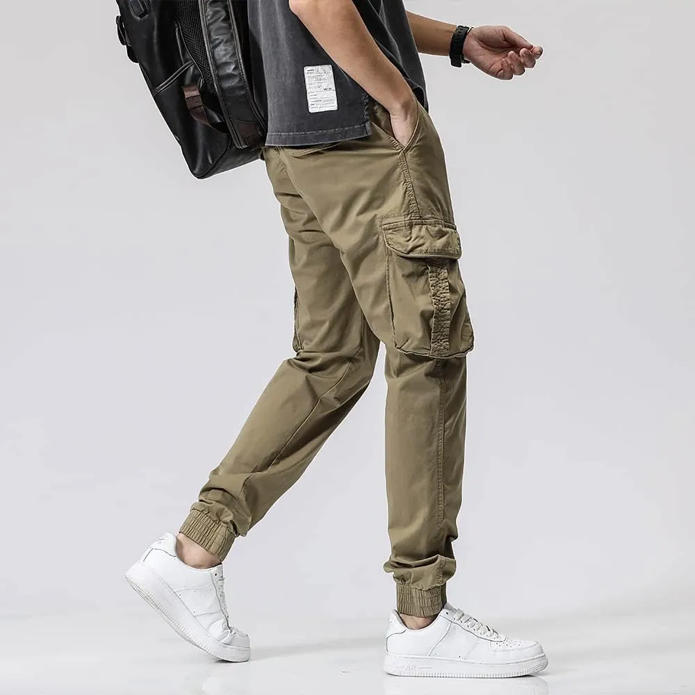 Men's Regular Fit Cargo Pants Drawstring Cotton Multi Pockets Military Pants
