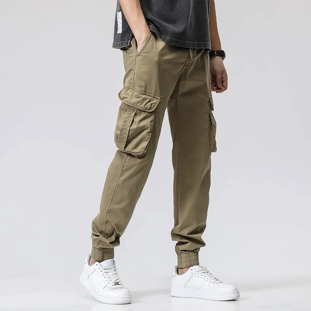 Men's Regular Fit Cargo Pants Drawstring Cotton Multi Pockets Military Pants