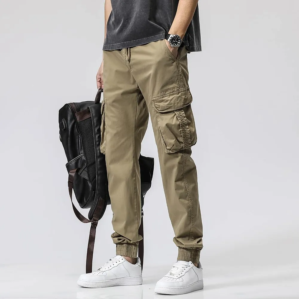 Men's Regular Fit Cargo Pants Drawstring Cotton Multi Pockets Military Pants