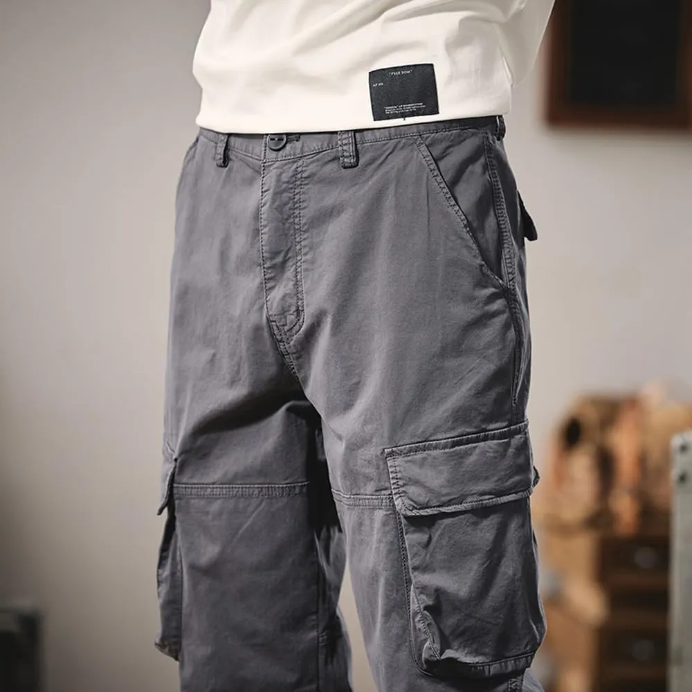 Men's Regular Fit Military Cargo Pants Outdoor Drawstring Cotton Multi Pockets Work Trousers