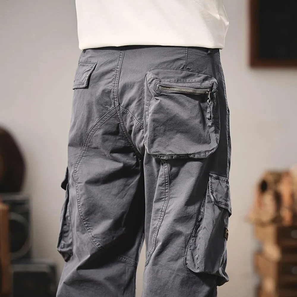 Men's Regular Fit Military Cargo Pants Outdoor Drawstring Cotton Multi Pockets Work Trousers