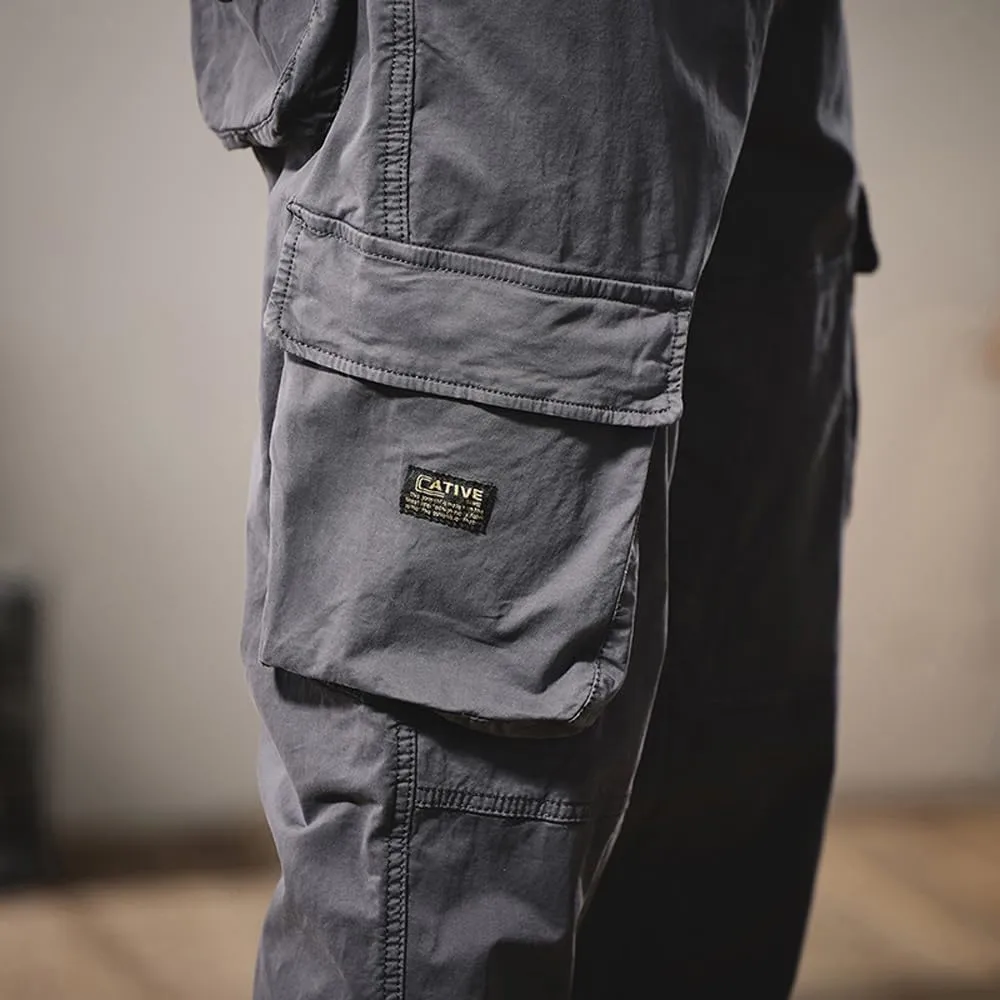 Men's Regular Fit Military Cargo Pants Outdoor Drawstring Cotton Multi Pockets Work Trousers
