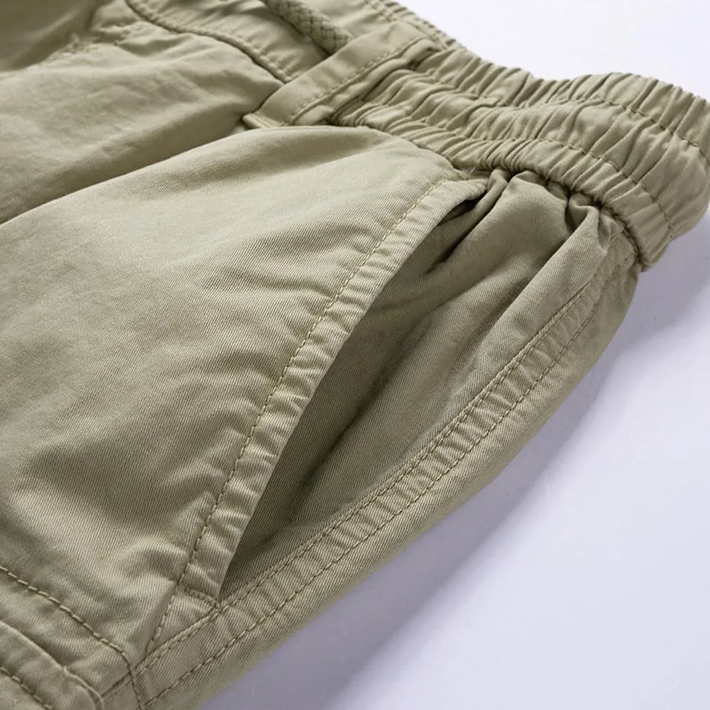 Men's Regular Fit Tactical Cargo Shorts Summer Drawstring Cotton Multi Pockets Work Shorts