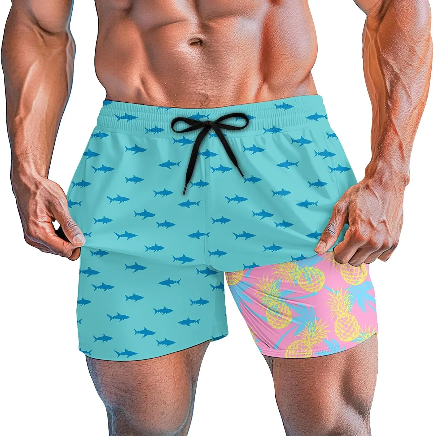 Men's Swim Trunks 5.5 Inch Bathing Suits for Men 2 in 1 Board Shorts with Compression Liner