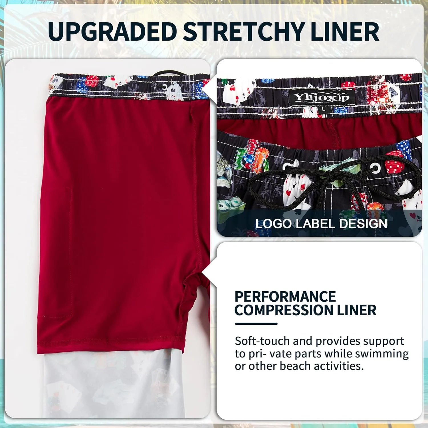 Mens Swim Trunks 9 Inch Inseam Stretch Board Shorts Built-in Quick Dry Swimwear Bathing Suits with Compression Liner