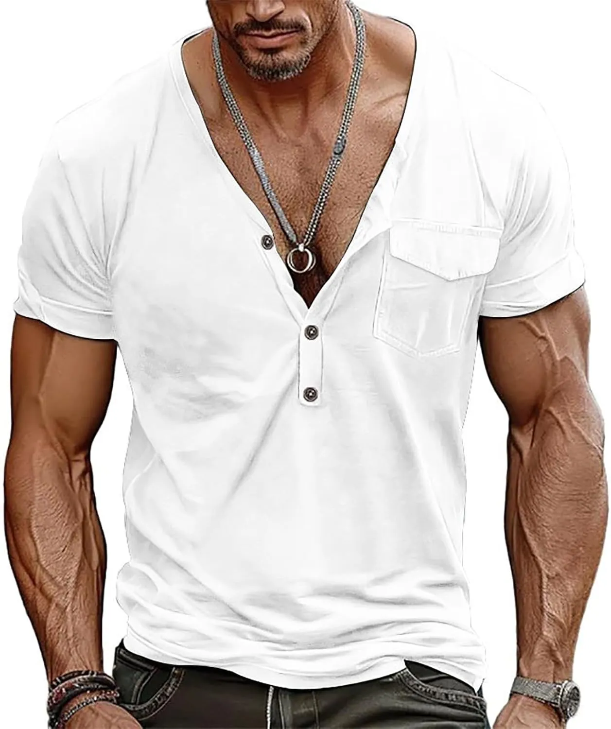 Men’s T Shirt Men's Heavyweight Pocket T Shirt Pocket Shirts for Men Cotton Nice Crewneck Shirts for Men Camisas