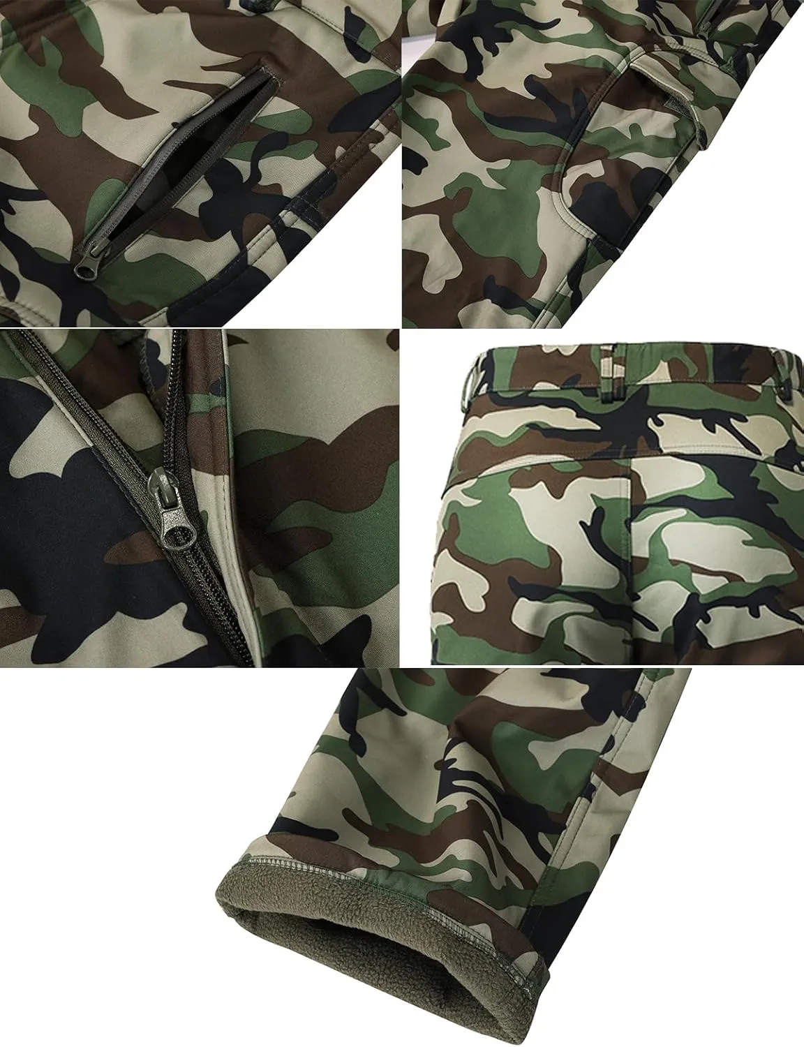 Men's Tactical Camo Pants Cargo Work Pants Water Resistant Thermal Ourdoor Hiking Pants