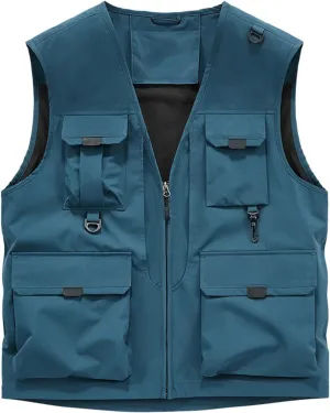 Mens Utility Casual Fishing Vests Multi Pockets Cargo Vest Travel Hunting Camping Outdoor Vest Tactical Outerwear