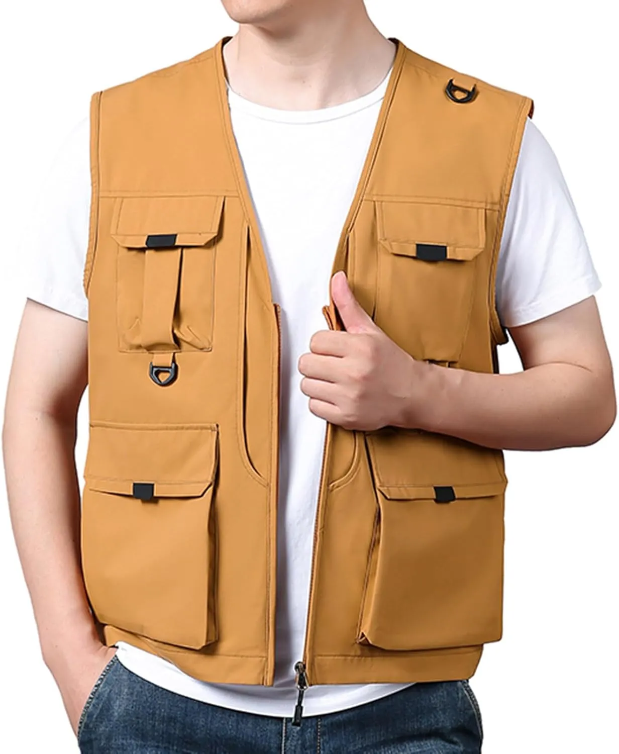Mens Utility Casual Fishing Vests Multi Pockets Cargo Vest Travel Hunting Camping Outdoor Vest Tactical Outerwear