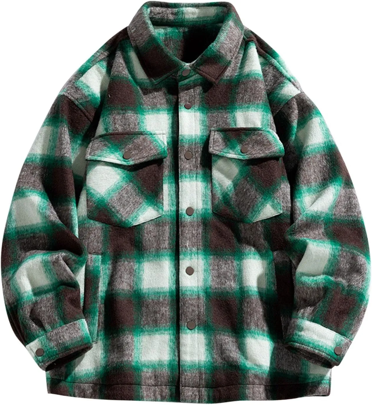 Mens Winter Jacket,Casual Plaid Flannel Shirts for Men Button Down Lapel Collar Warm Big and Tall Long Sleeve Shirts